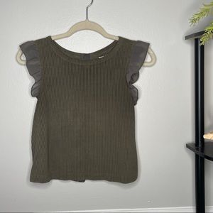 Anthropologie faux velvet olive tank top